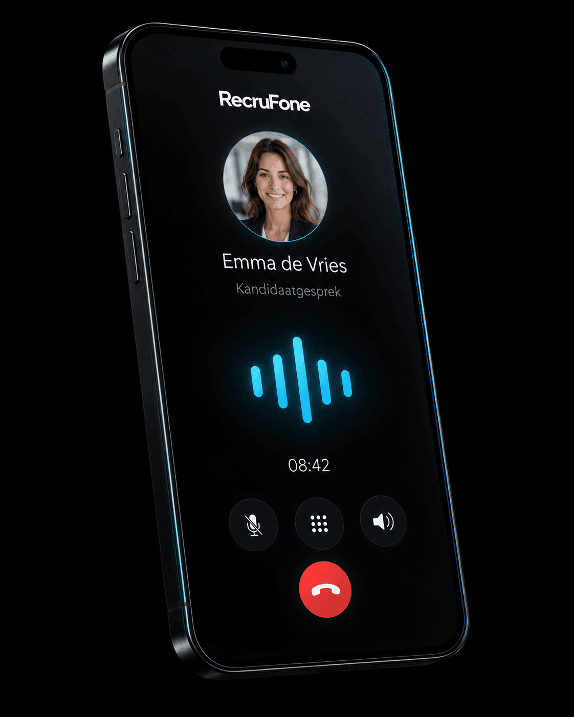 De RecruFone-app tijdens een gesprek met kandidaat Emma de Vries